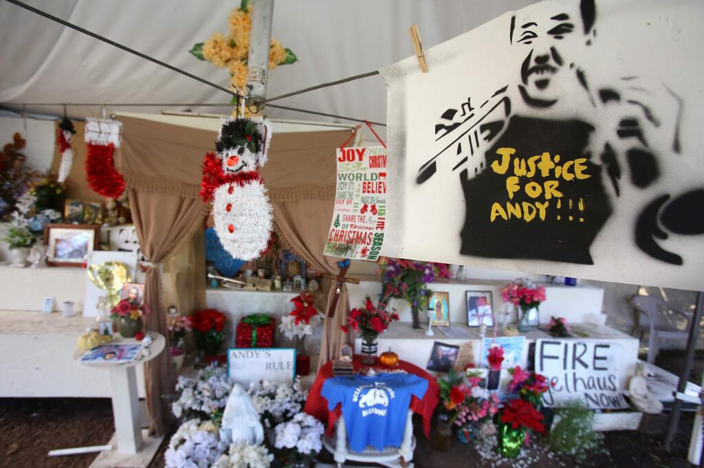 Items left at a memorial site for Andy Lopez in the empty lot where he was shot and killed. (CHRISTOPHER CHUNG/ PD)