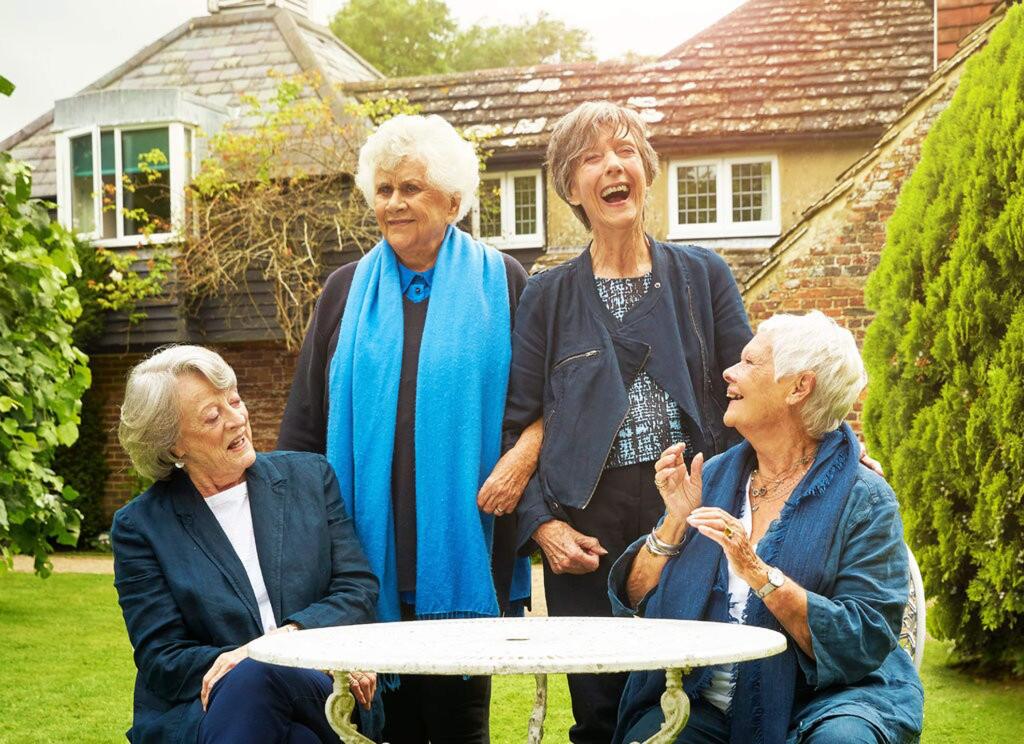 From left, Maggie Smith, Joan Plowright, Eileen Atkins and Judi Dench in the documentary “Tea With the Dames.' (Mark Johnson/IFC Films)