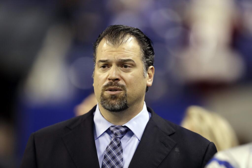 In this Dec. 11, 2016, file photo, Indianapolis Colts general manager Ryan Grigson watches before the start of a game between the Colts and the Houston Texans in Indianapolis. (AP Photo/Darron Cummings)