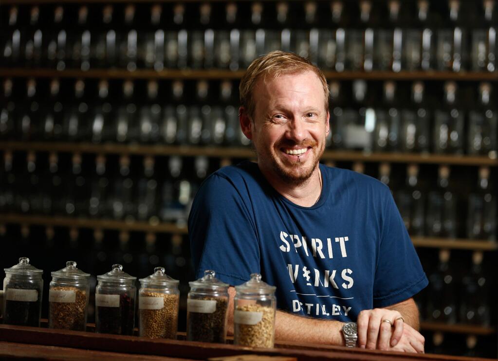 Sloe Gin was deemed an award winner by Good Food's judges from Spirit Works Distillery. Shown is co-founder Timo Marshall in the tasting room of Spirit Works Distillery in Sebastopol. (Alvin Jornada / The Press Democrat)