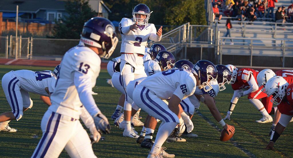 SUMNER FOWLER/FOR THE ARGUS-COURIERQuarterback Cole Powers will be directing the Petaluma offense in search of its second win Friday night at Santa Rosa High.