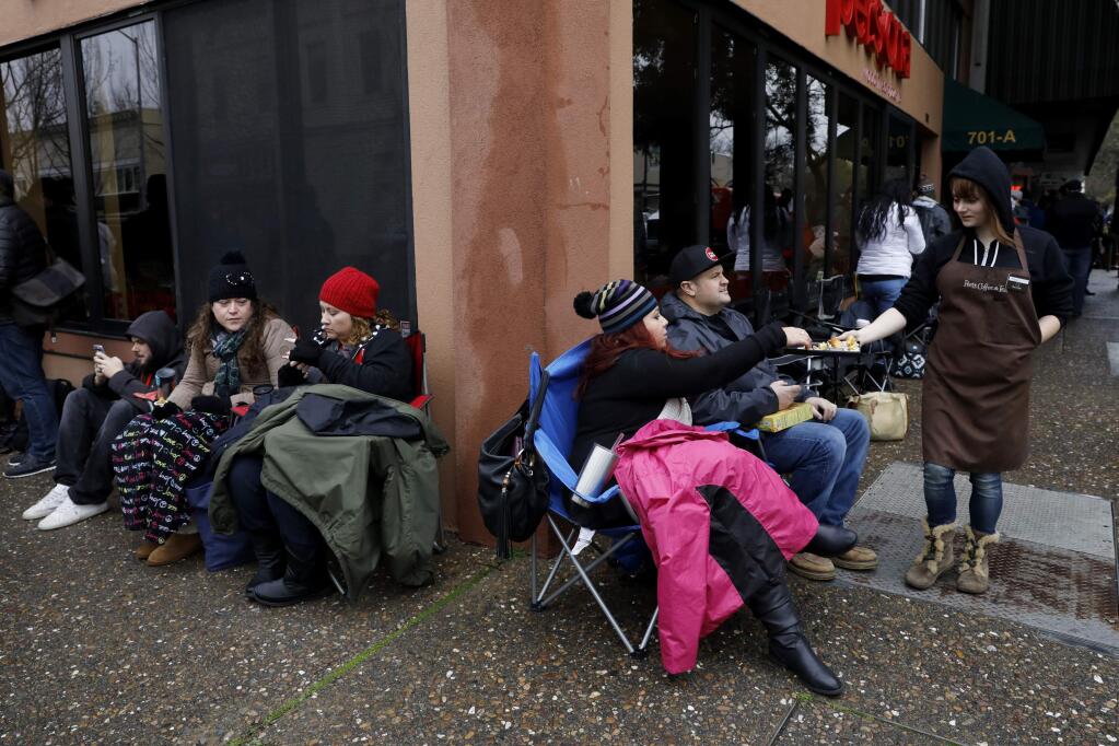 Patrons wait in line for the first day of the release of Pliny the Younger beer at Russian River Brewing Company in Santa Rosa, on Friday, February 3, 2017. (BETH SCHLANKER/ The Press Democrat)