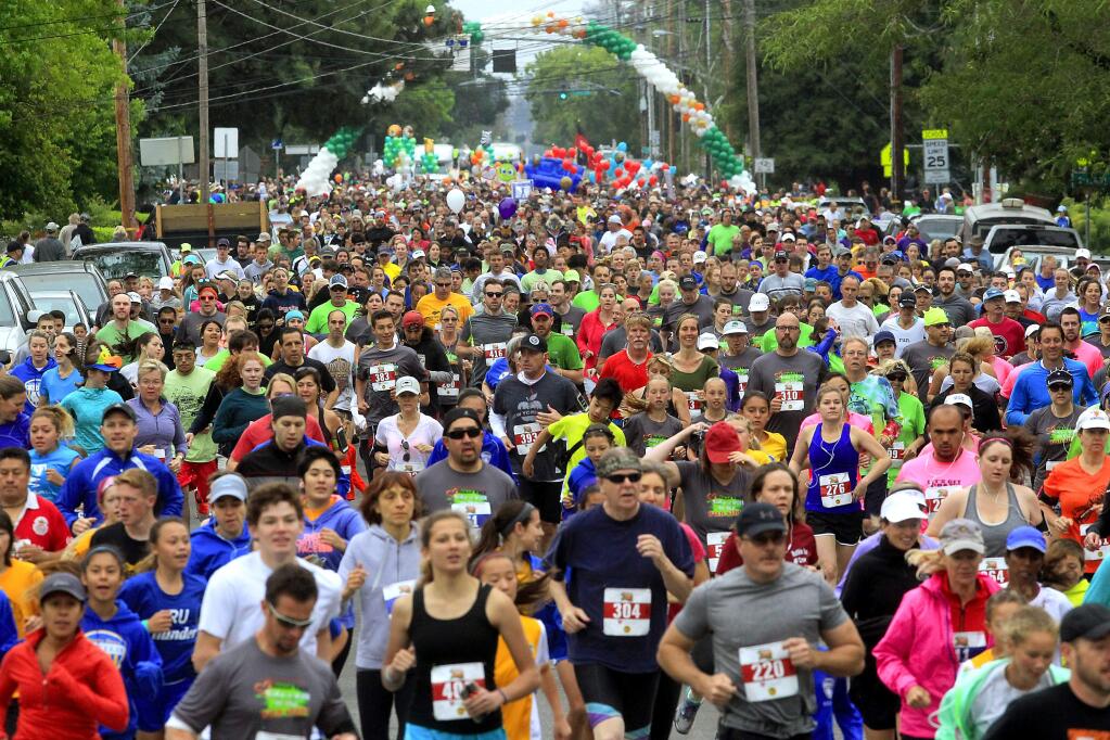 Thousands of runners and walkers participated in the Human Race in Santa Rosa on Saturday morning raising over $200,000. (JOHN BURGESS / The Press Democrat)
