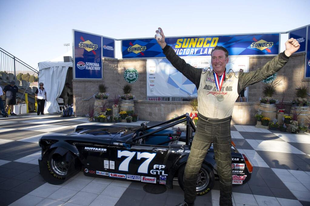 Joe Huffaker celebrates his 10th national championship at the 2018 SCCA national Runoffs at Sonoma Raceway. (Photo by Mike Doran)