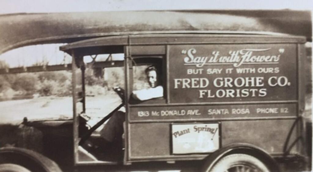 A photo from the early 20th century shows a delivery van from the Fred Grohe Co. Florists.