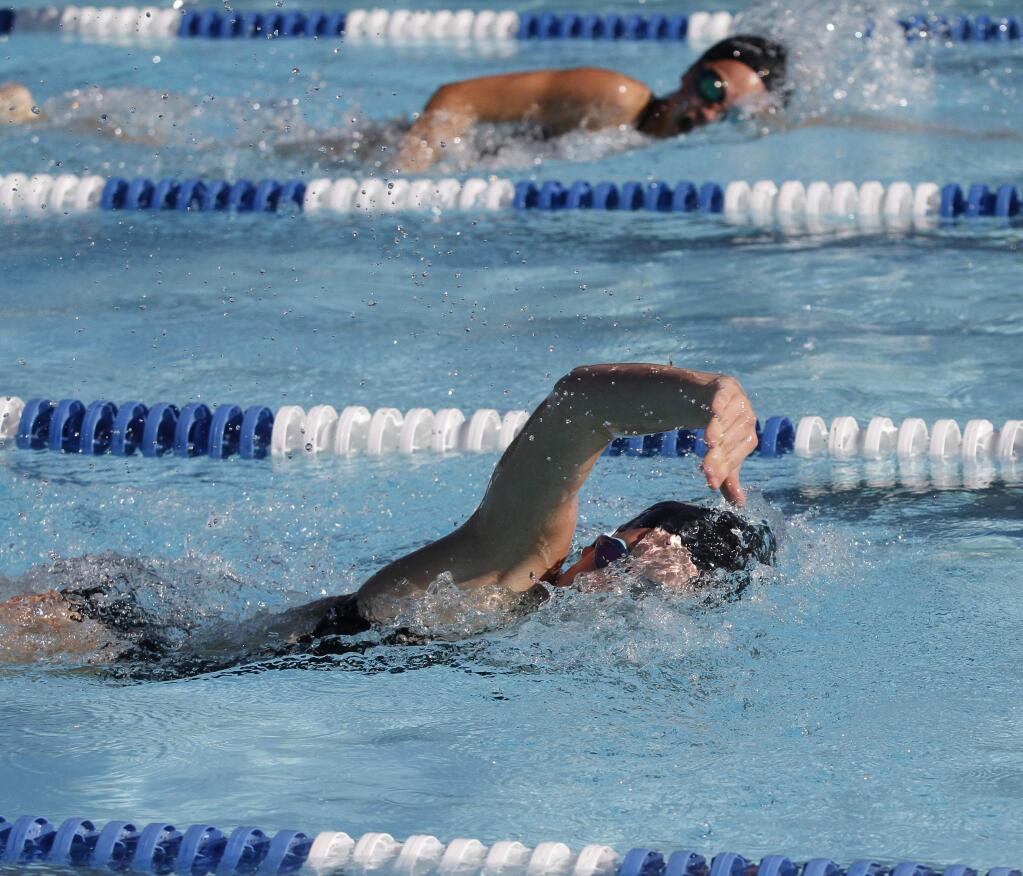 Bill Hoban/Index-TribuneSonoma's Charlotte Hunter swims in a recent meet. Hunter won two individual events and was a part of two winning relay teams as both the boys and girls swimming Dragons beat Analy on Thursday.