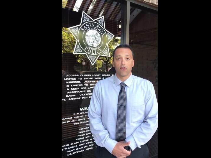 In a screenshot from video posted to Facebook, Santa Rosa Police Lt. Dan Marincik announces the death of Patrick Oneill on Tuesday, Sept. 17, 2019. (SANTA ROSA POLICE DEPARTMENT/ FACEBOOK)