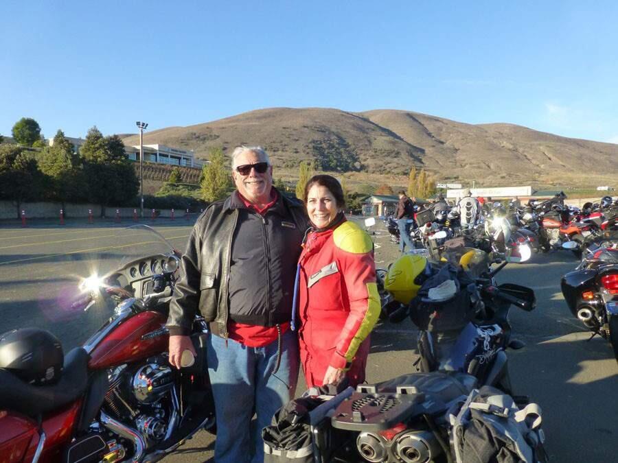 Two generous motorcyclists, Steve Sommer and Susan Gore, both of Dry Creek, at last year's RKA Wine Country Motorcycle ride to benefit Sonoma Raceway's Thanksgiving Food Drive. (Submitted)