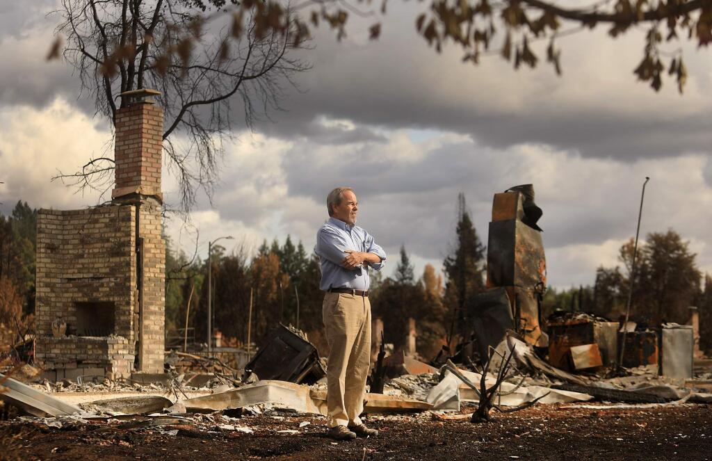 Santa Rosa mayor Chris Coursey, in Santa Rosa's Hidden Valley neighborhood, that was razed by the Tubbs fire, Friday Oct. 20, 2017. (Kent Porter / Press Democrat) 2017