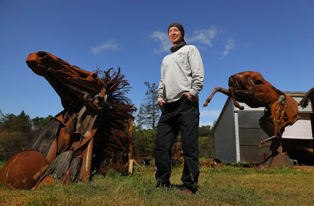 Artist Bryan Tedrick has completed his large sulpture of a horse, which will be permanently installed at the Geyserville Sculpture Trail, just east of Highway 101 at the southern gateway to Geyserville.(Christopher Chung/ The Press Democrat)