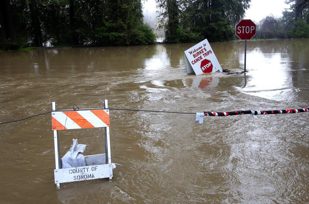 The home of Burke's Canoe Trips and campgrounds were flooded by the Russian River in Forestville on Monday, Jan. 10, 2017.(JOHN BURGESS/ PD)