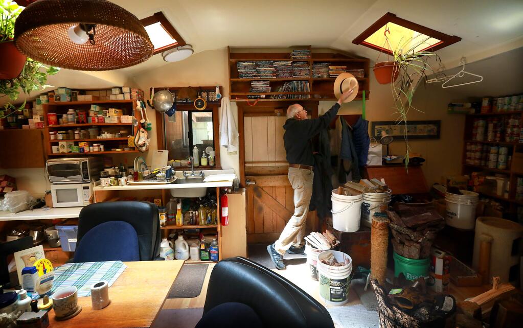 Tim Scully, who has lived in the hills above Albion since 1972, spent 3 1/2 years in federal prison for making more than 4 million doses of 'Orange Sunshine' LSD at a farmhouse in Windsor in 1968-1969. Scully hangs his Panama hat on the same hook each time he enters his home. (JOHN BURGESS/ PD)