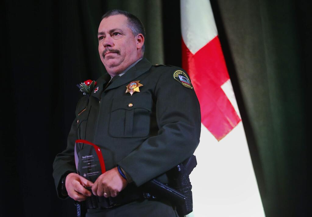 Sonoma County Sheriff's Deputy Mark Aldridge is honored as the First Responder Hero, during the Red Cross of America's 15th Annual Real Heroes Breakfast, in Santa Rosa on Friday, April 27, 2018. (Christopher Chung/ The Press Democrat)