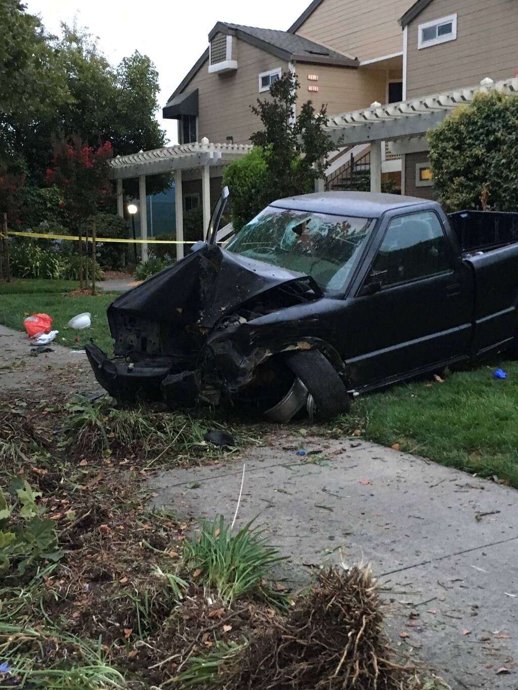 A Santa Rosa man was seriously injured when he crashed his pickup into a tree in the Piner Road area on Sunday, July 30, 2017. (COURTESY PHOTO)