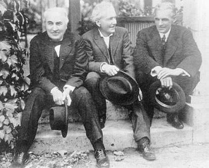 Thomas Edison, Luther Burbank and Henry Ford at Burbank's Santa Rosa home in 1915.