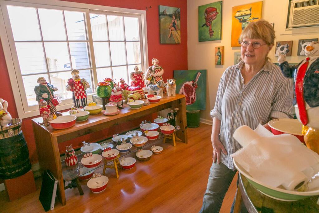 Cynthia Hipkiss on June 12, the last day her longtime Plaza gallery was open. She was forced to close because of a massive rent increase, she said. (Photo by Julie Vader/Special to the Index-Tribune)