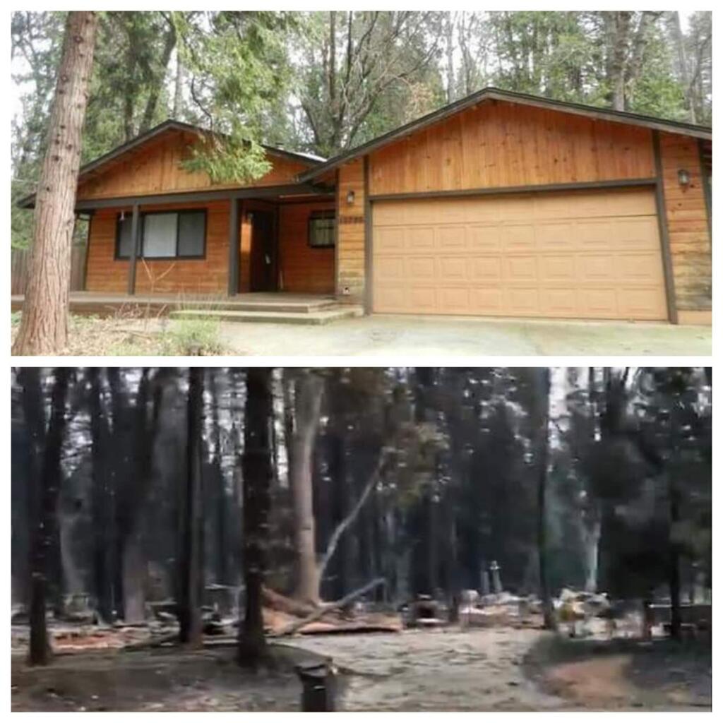 Brittney Villeggiante Sibbitt's house in Paradise, before and after last week's fires.