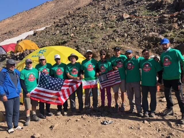 A group photo at Mount Damavand base camp after the Climbers for Peace climb on July 6, 2018. (Fred Ptucha)