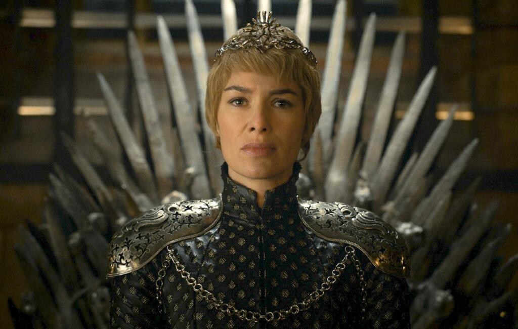 FILE - This file image released by HBO shows Lena Headey as Cersei Lannister in a scene from 'Game of Thrones.' In the eagerly-awaited season 7 premiere of HBO‚Äôs hit TV series, ‚ÄúGame of Thrones,‚Äù Lannister and Jon Snow learned some tough lessons about the importance of managing resources. (HBO via AP, File)