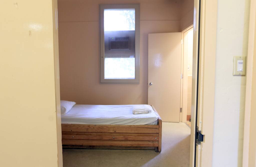 A patient room at the Sonoma County behavioral health building, features a bed bolted to the floor and a swamp cooler, Monday May 4, 2015 in Santa Rosa. (Kent Porter / Press Democrat) 2015