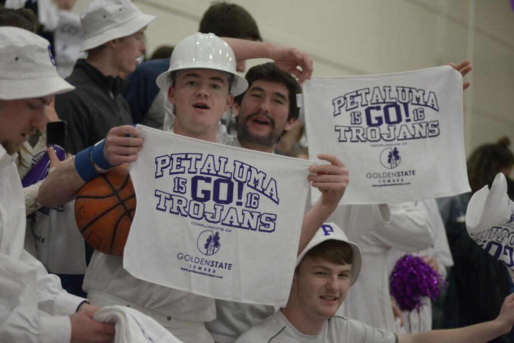 SUMNER FOWLER/FOR THE ARGUS-COURIERPetaluma High School students cheer on their team. It is to be hoped that the rooters fill their home gym Friday night against Analy.
