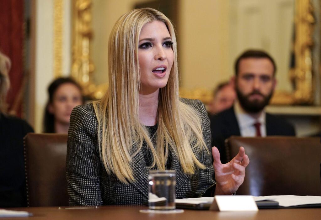 Ivanka Trump, left, the daughter and assistant to President Donald Trump, gestures while speaking during a news conference to discuss Build Act implementation at the Capitol in Washington, Wednesday, Nov. 14, 2018. (AP Photo/Pablo Martinez Monsivais)