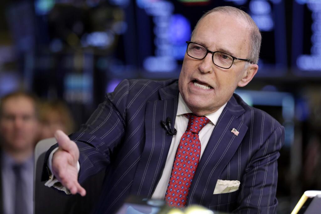 Larry Kudlow, a longtime fixture on the CNBC business news network who previously served in the Reagan administration, is interviewed on the floor of the New York Stock Exchange, Wednesday, March 14, 2018. President Donald Trump has chosen Kudlow to be his top economic aide. (AP Photo/Richard Drew)