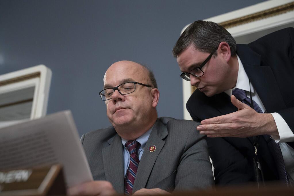 House Rules Committee Chairman Jim McGovern, D-Mass., presides over a markup of the resolution that will formalize the next steps in the impeachment inquiry of President Donald Trump, at the Capitol in Washington, Wednesday, Oct. 30, 2019. Democrats have been investigating Trump's withholding of military aid to Ukraine as he pushed the country's new president to investigate Democrats and the family of rival presidential contender Joe Biden. (AP Photo/J. Scott Applewhite)