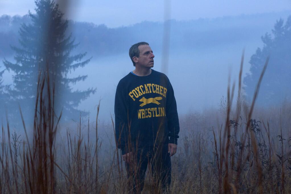This image released by Sony Pictures Classics shows Steve Carell in a scene from 'Foxcatcher.'Carell portrays John du Pont, a millionaire convicted of third-degree murder in the death of Dave Schultz, an Olympic champion freestyle wrestler. (AP Photo/Sony Pictures Classics, Scott Garfield)