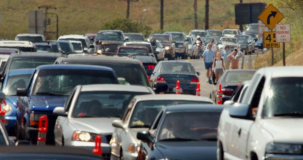 Traffic can get brutal in the vicinity of Sonoma Raceway on major event weekends. The annual Toyota NHRA Sonoma Nationals Mello Yello Drag Racing event is this weekend, July 28-30. (Mark Aronoff/PD File)