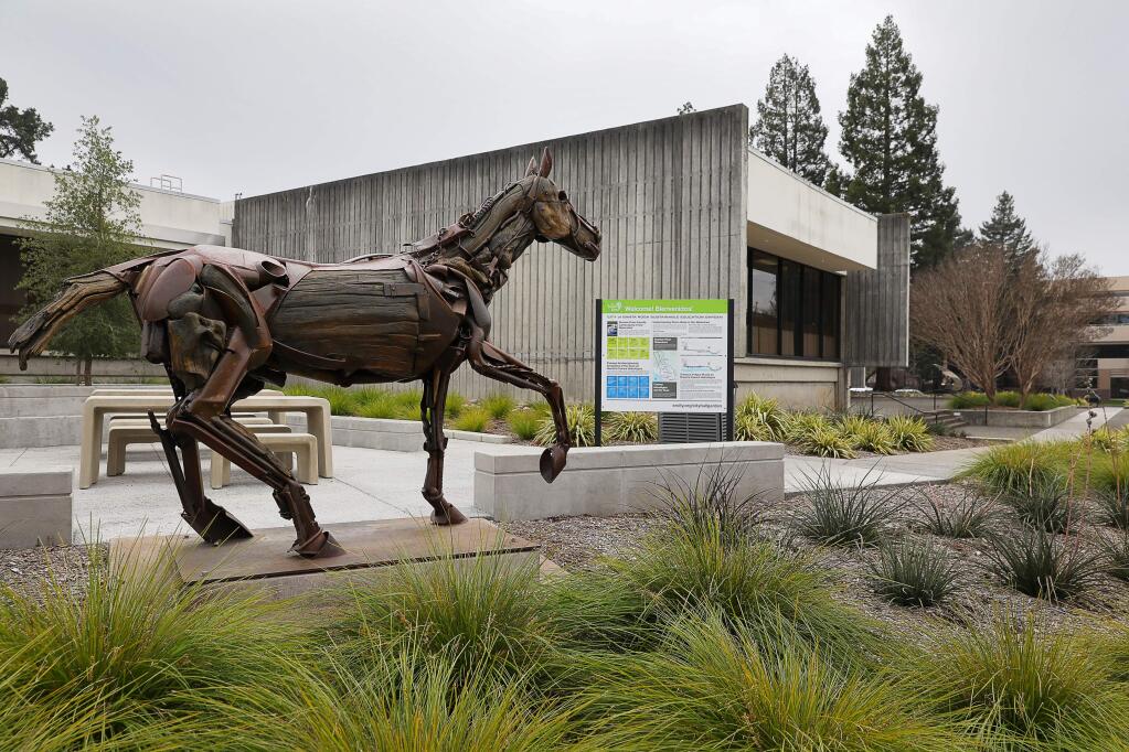 'Buchephelus' sculpture by artist Bryan Tedrick, at Santa Rosa City Hall on Wednesday, January 30, 2019. (Christopher Chung/ The Press Democrat)