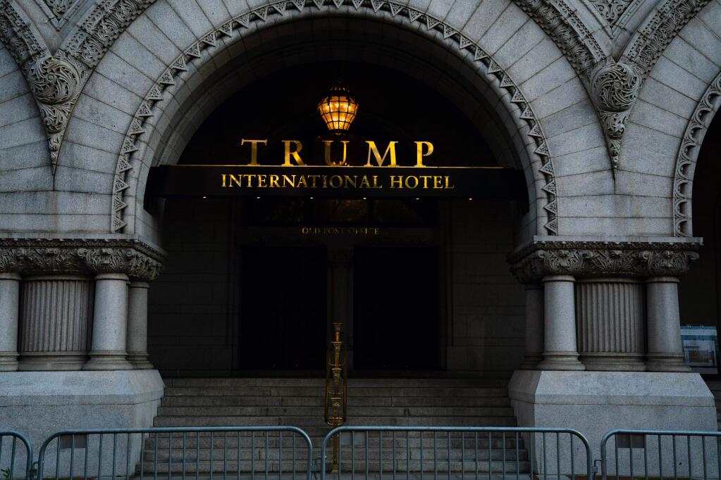 FILE -- The Trump International Hotel in Washington on April 21, 2020. The State of Maryland and the District of Columbia are pursuing a suit saying the president's ownership of the hotel violates the Constitution's emoluments clause. (Anna Moneymaker/The New York Times)