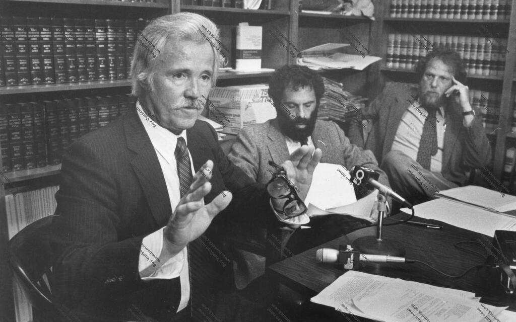 Marteen Miller, former Sonoma County Public Defender, seen in a 1983 file photo with attorney Chris Andrian and Elliot Daum, then- Deputy Public Defender. File/Chris Dawson PD