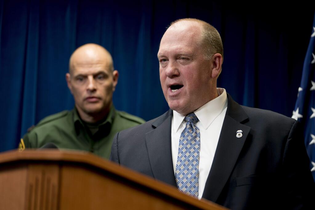 Thomas Homan, the acting director for U.S. Immigration and Customs Enforcement, speaks at a Department of Homeland Security news conference in Washington on Dec. 5. During an appearance on Fox News this week, Homan was sharply critical of a new California law restricting the authority of local law enforcement agencies to hold undocumented residents without cause. (ANDREW HARNIK / Associated Press)