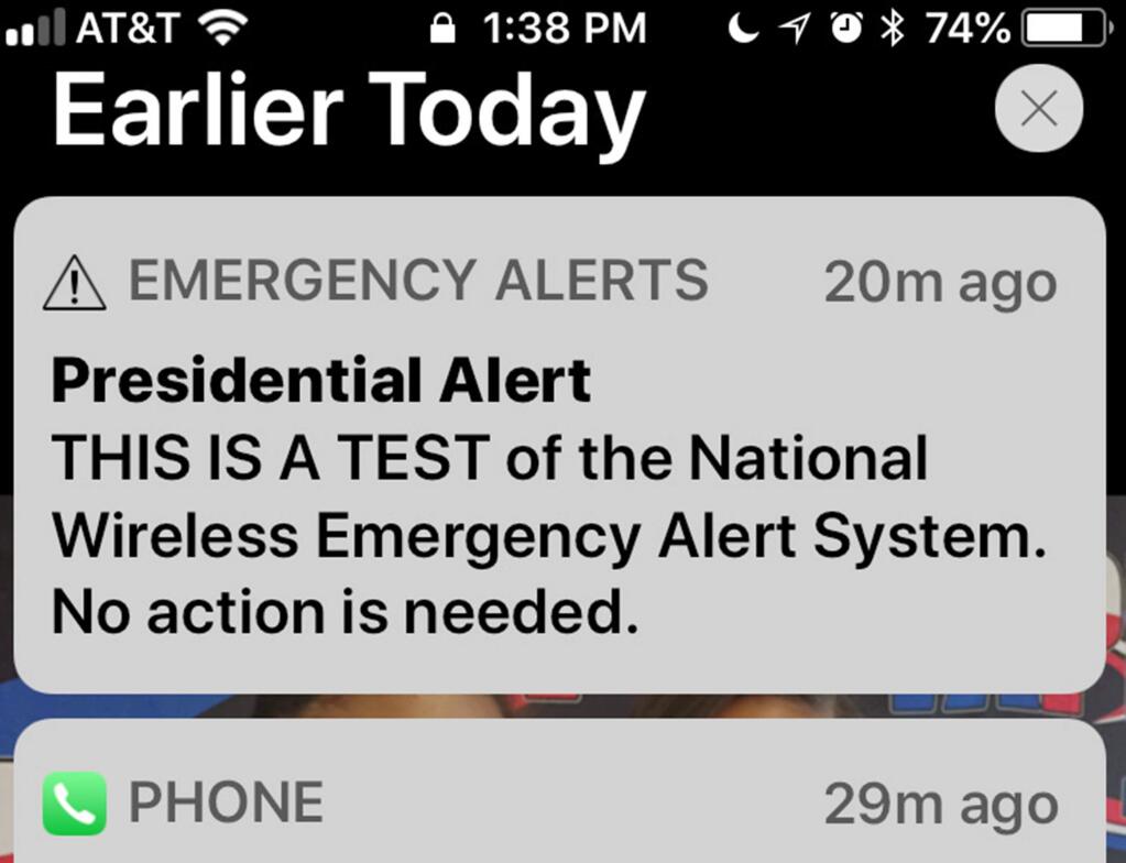 Cellphone users across the United States received a 'President Alert' as part of an emergency warning test on Oct. 3. (IRWIN THOMPSON / Dallas Morning News)