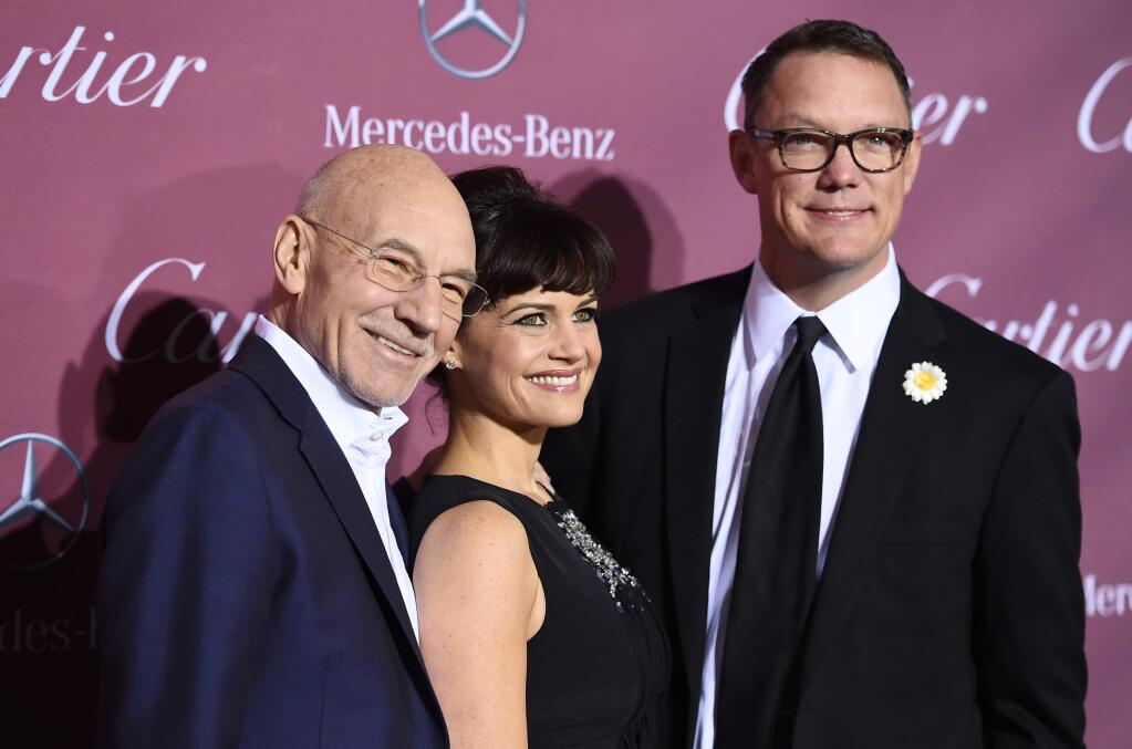 Patrick Stewart, from left, Carla Gugino and Matthew Lillard arrive at the 26th annual Palm Springs International Film Festival Awards Gala on Saturday, Jan. 3, 2015, in Palm Springs, Calif. (Photo by Jordan Strauss/Invision/AP)