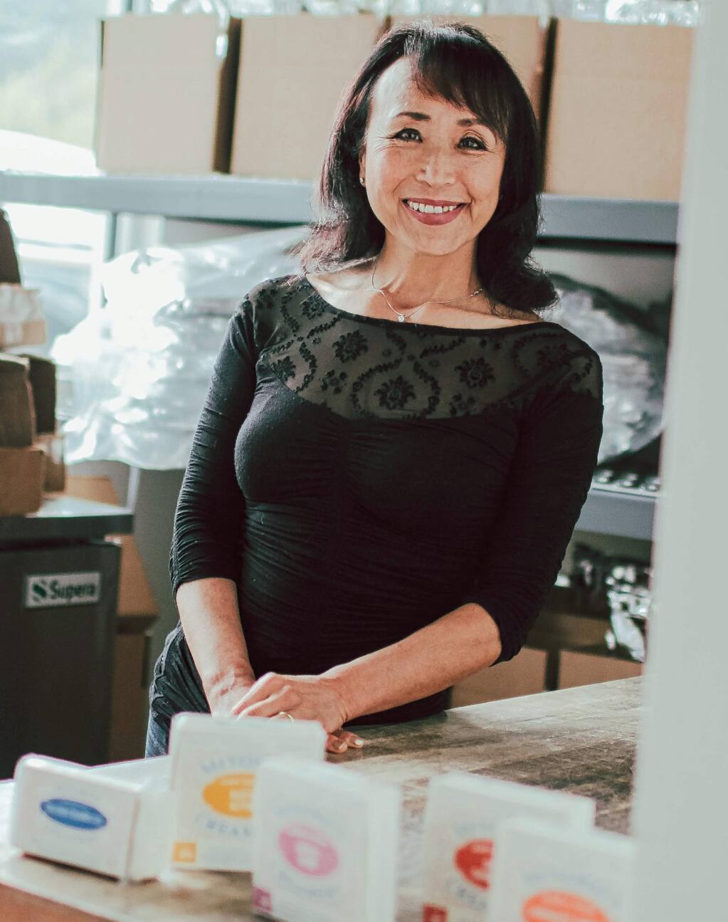 Mikoyo Schinner, founder of Mikoyo's Kitchen, in the Fairfax production facility on March 26, 2016 (COURTESY OF MIKOYO'S KITCHEN)