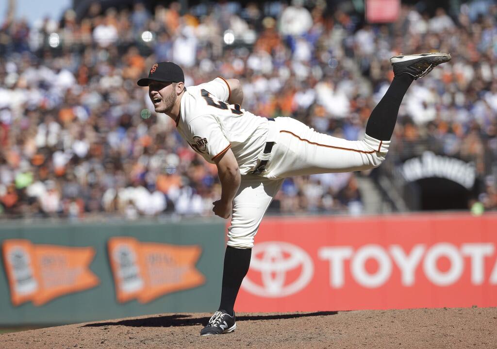 San Francisco Giants pitcher Ty Blach throws against the Los Angeles Dodgers during a baseball game in San Francisco, Saturday, Oct. 1, 2016. (AP Photo/Jeff Chiu)