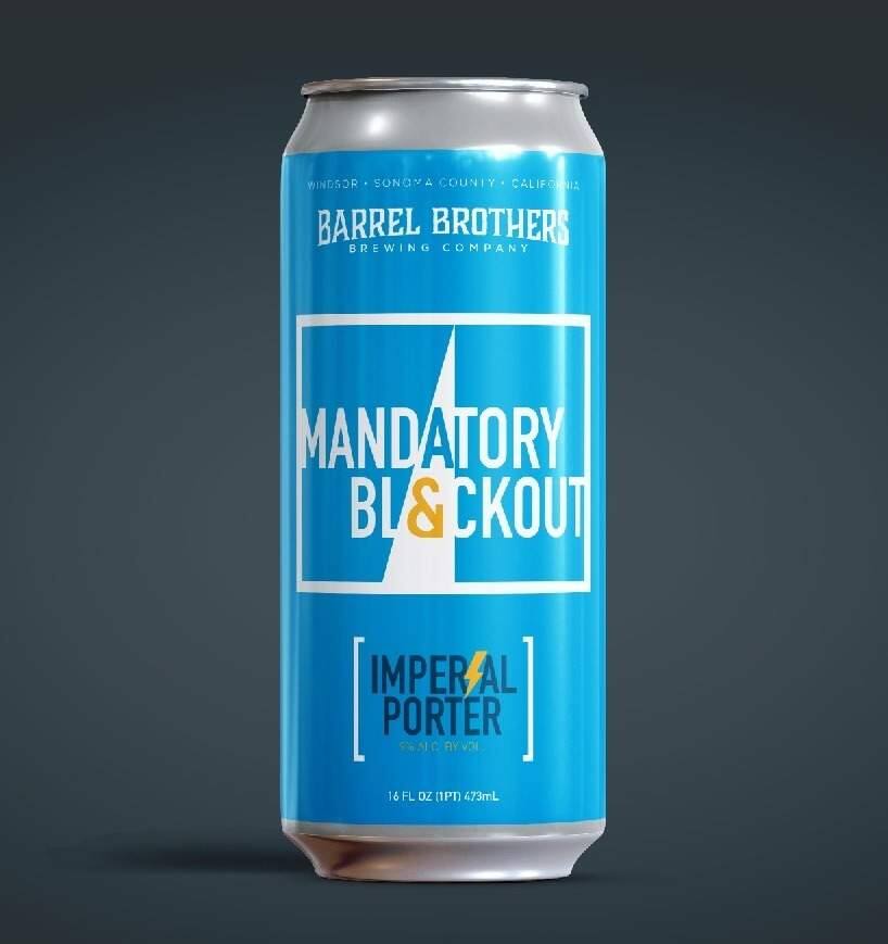 A can of Mandatory Blackout beer by Barrel Brothers Brewing Co. (BARREL BROTHERS BREWING CO.)