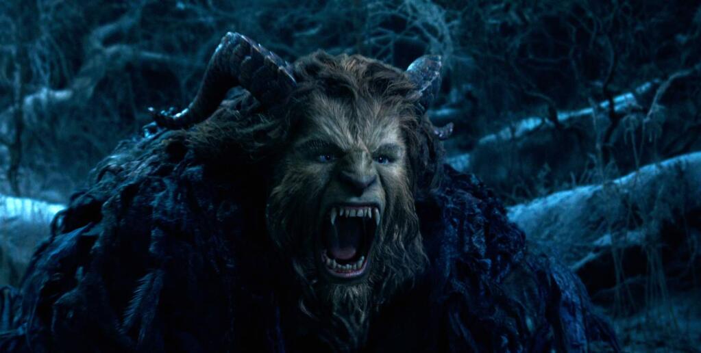 This image released by Disney shows Dan Stevens as The Beast in a live-action adaptation of the animated classic 'Beauty and the Beast.' (Disney via AP)