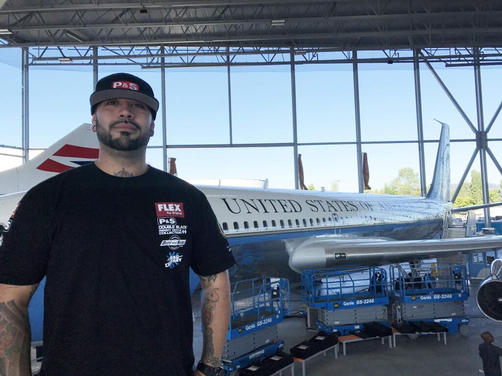 Shawn Sepulveda, a Santa Rosa auto detailer, spent several days polishing and beautifying historic aircraft, including the original jet-powered Air Force One and the first 747. (COURTESY OF SHAWN SEPULVEDA)