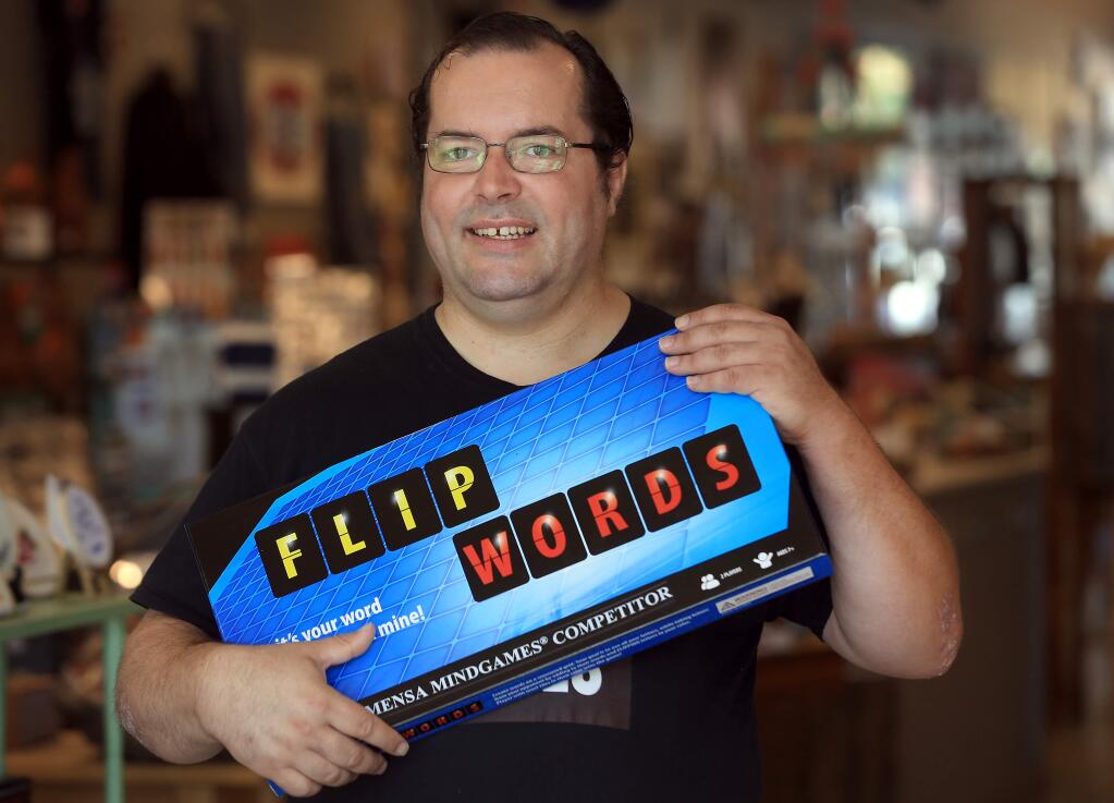 Evan Koch’s Flip Words is available at Montgomery Village’s Kaleidoscope Toys and Made Local Marketplace in Santa Rosa. (Kent Porter / The Press Democrat, 2019)