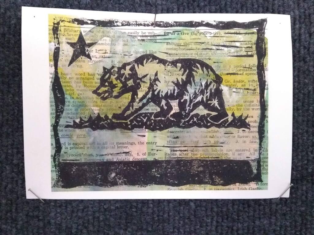 Tracy Norman's 'California Republic Bear' is one of the pieces in the Tiny Galleries art exchange started by two Santa Rosa artists. Through the program, anyone can make small art pieces to exchange through the mail during the shelter-in-place order. Robert van de Walle