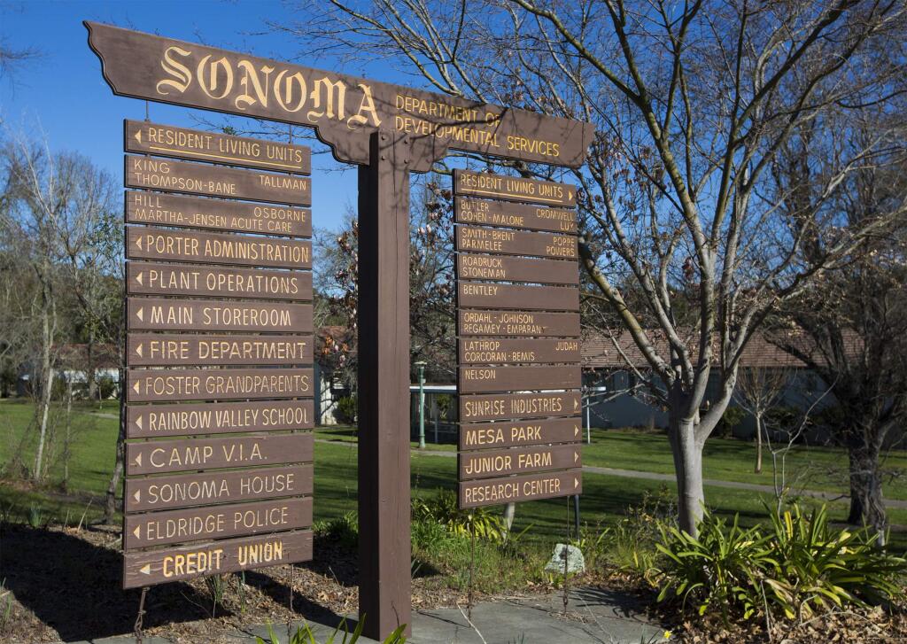 Robbi Pengelly/Index-TribuneA sign on Arnold Drive at the Sonoma Developmental Center (SDC) in Eldridge, points the way to various departments.