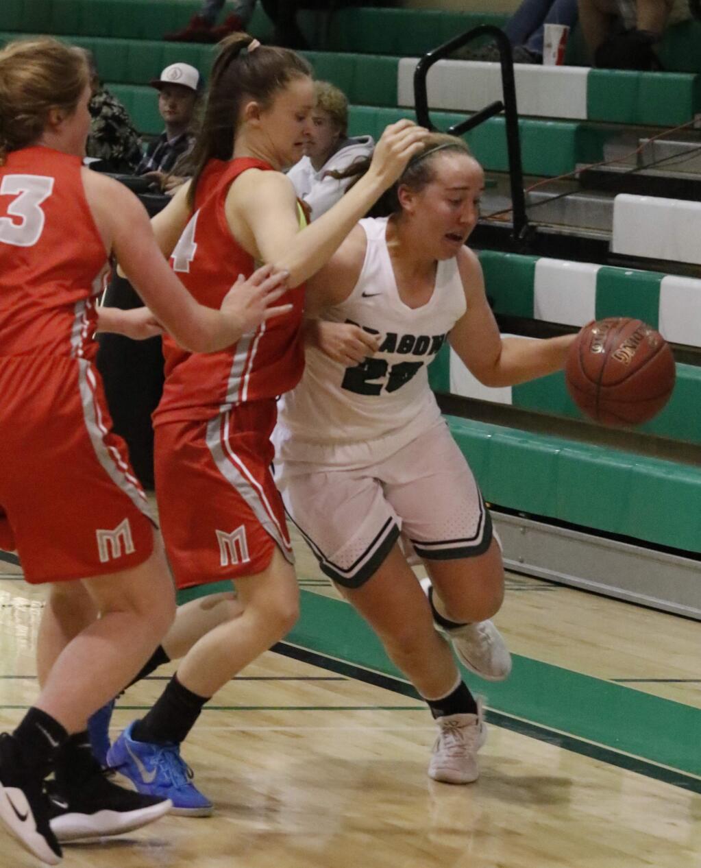Bill Hoban/Special to the Index-TribuneSonoma's Kennedy Midgley drives to the basket during a recent game. Midgley was named to the all-tournament team at the Carrillo Tournament this past weekend.