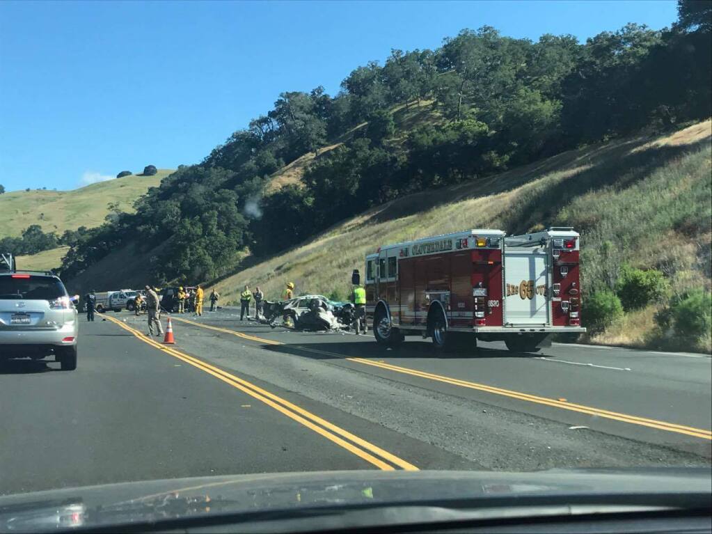 Two people were injured in a collision that shut down Hwy. 101 near Cloverdale on Saturday, May 13, 2017. (Submitted by Randy Yap)