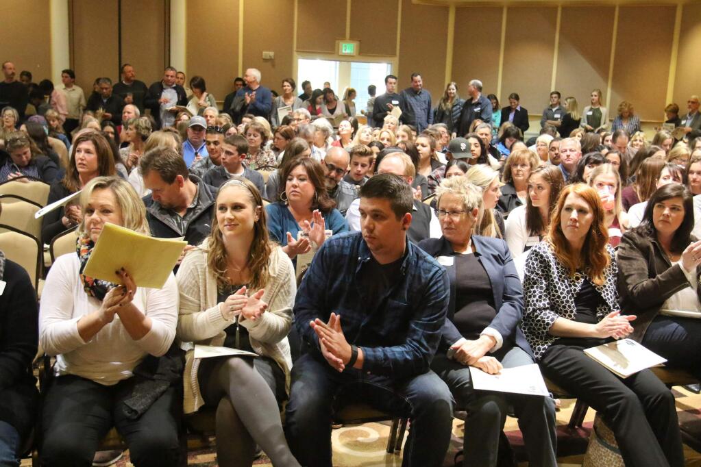 The audience applauds during the Petaluma Educational Foundation's 26th Annual Scholarship reception at the Sheraton in Petaluma on Wednesday, April 27, 2016. (SCOTT MANCHESTER/ARGUS-COURIER STAFF)