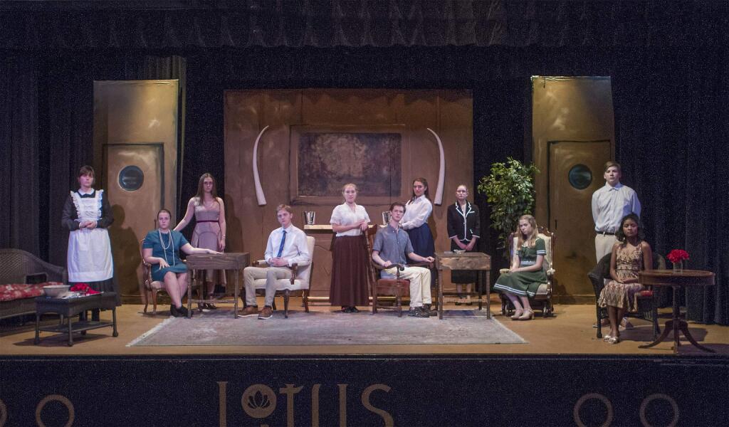 The Sonoma Valley High School's drama department presents ‘Murder on the Nile, an Agatha Christie whodunnit that takes place in 1948 on a luxury cruise ship as it travels up the Nile River. You have one more weekend (Jan. 26 and 27 at 7 pm. with a matinee on Sunday, Jan 21 at 2 p.m.) to catch the popular drama filled with eccentric characters. Directed by Jane Martin and Janine Duma, most roles are dual-cast. Simon Mostyn is played by Jackson Zyskowski and Dominic Garcia; Kay Ridgeway is played by Mia Benstead and Natalya Crawford; Jacqueline de Severac is played by Ellie Proctor and Aliya Blinman; themaid Louise is played by Madelin Jaycox and Tessla Carlsson; matron Miss Ffoliot-Ffoukes is played by Kaileigh Hingtgen, Madison Ellis and Laurin Smith; her niece Christina is played by Claire McNairy and Ivy O'Donnell; socialist Smith is played by Eric Serbicki and Cian Martin; Kay's guardian Lady Canon Pennefather is played by Siobhan Hernandez and Rene Rodriguez; and the doctor is played by Tristan Padovan and Annie Robachaud. (Photo by Robbi Pengelly/Index-Tribune)