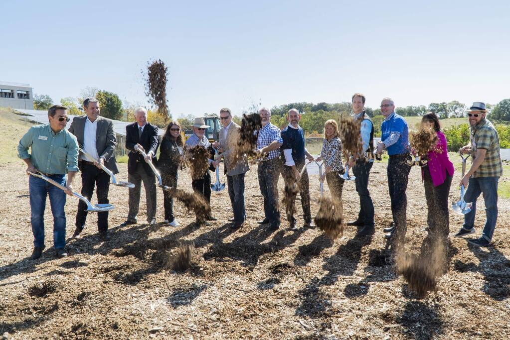 The groundbreaking ceremony for the Sonoma Wildfire Cottages project on Medtronic's campus in Santa Rosa on Oct. 12, 2018, kicks off a project that will provide temporary housing to survivors of the October 2017 fires that destroyed thousands of homes in the region. (COURTESY OF MEDTRONIC)