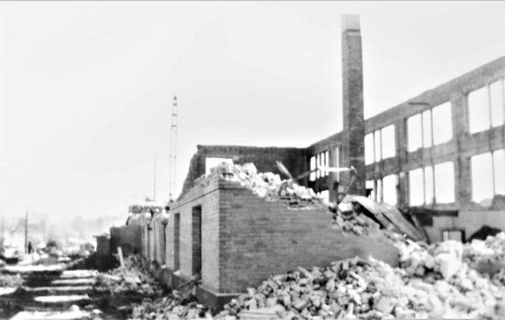 A portion of Petaluma High School on Fair Street torn down in 1958. (SONOMA COUNTY LIBRARY)